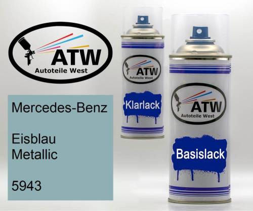 Mercedes-Benz, Eisblau Metallic, 5943: 400ml Sprühdose + 400ml Klarlack - Set, von ATW Autoteile West.
